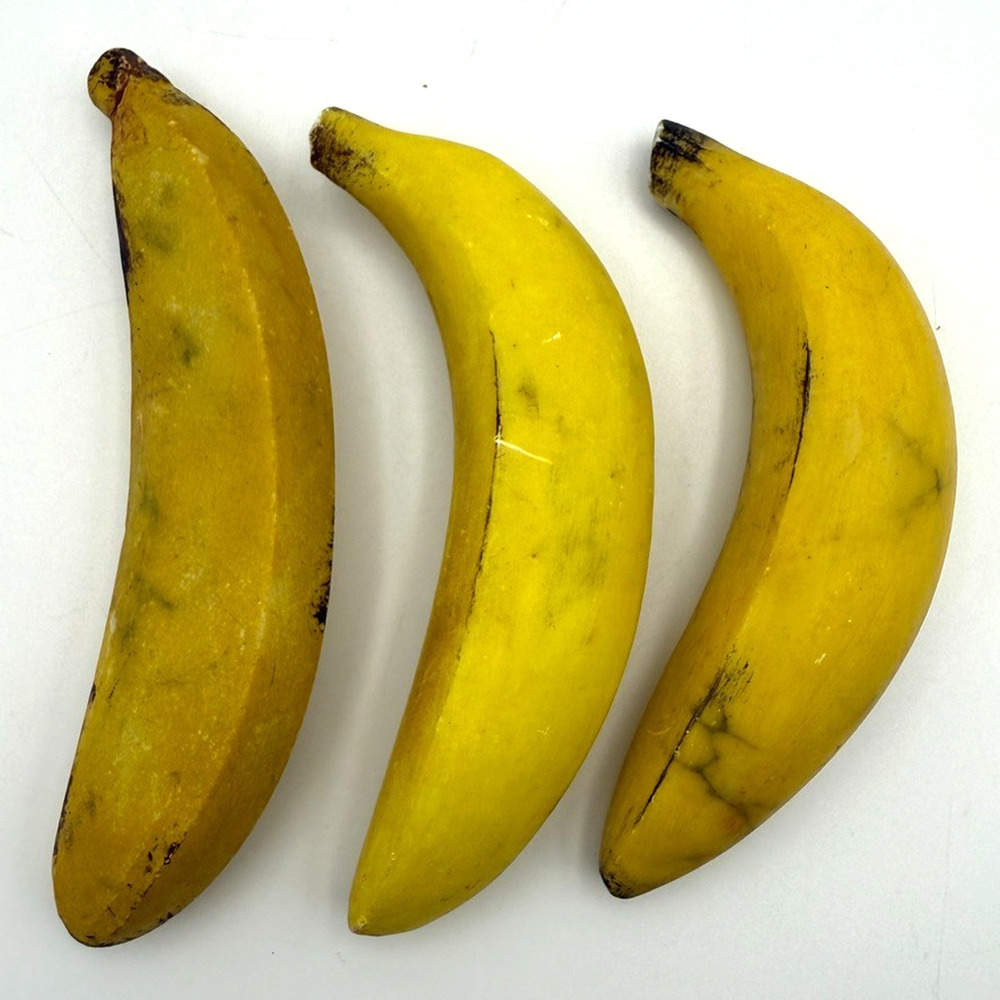 Alabaster Stone Fruit Lot of 3 Bananas Realistic Bruised Marbled Hand Carved MCM